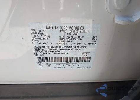 2023 Lincoln Aviator Black Label из США, поврежденный, VIN 5LM5J9XC7PGL26119